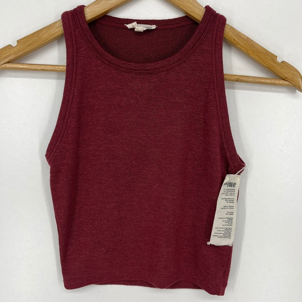 Wilfred Free Aritzia Womens Burgundy Ribbed High Neck Crop Tank Top XS New‎ NWT
